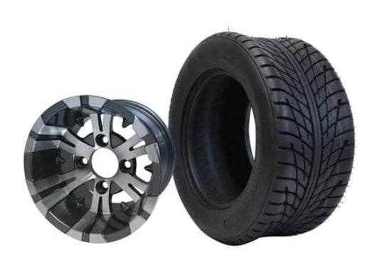 SGC 10" Vampire Machined/Gunmetal Wheel - Aluminum Alloy / STEELENG 205/50-10 Low Profile Tire DOT Approved Tires Combo - Set of 4