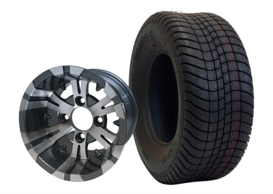 SGC 10" Vampire Machined/Gunmetal Wheel - Aluminum Alloy / STEELENG 205/65-10 Comfort Ride Street Tire DOT approved Tires Combo - Set of 4