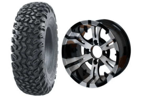 SGC 10" Vampire Machined/Black Wheel - Aluminum Alloy / STEELENG 22"x11"-10" All Terrain Tire DOT approved Tires Combo - Set of 4