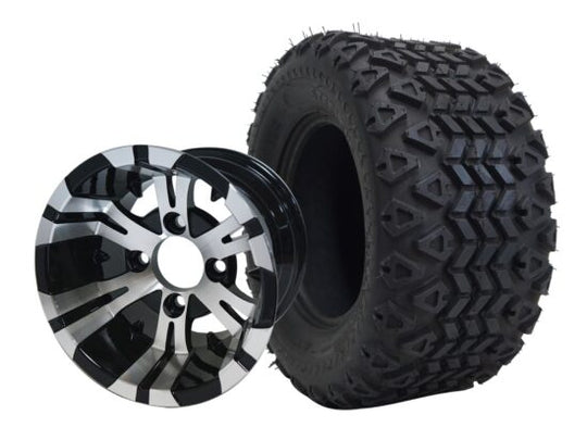 SGC 10" Vampire Machined/Black Wheel - Aluminum Alloy / STEELENG 18"x9"-10" All Terrain Tire DOT approved Tires Combo - Set of 4