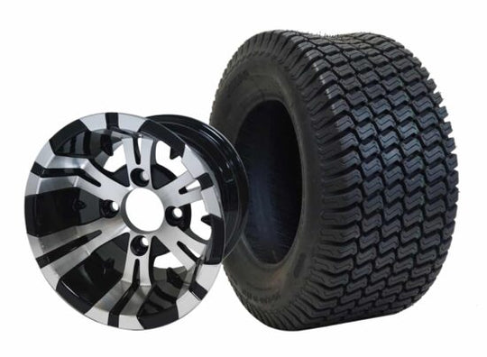 SGC 10" Vampire Machined/Black Wheel - Aluminum Alloy / STEELENG 20"x8"-10" Turf Tire Tires Combo - Set of 4