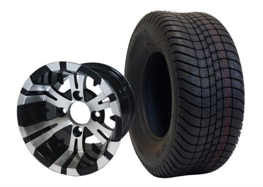 SGC 10" Vampire Machined/Black Wheel - Aluminum Alloy / STEELENG 205/65-10 Comfort Ride Street Tire DOT approved Tires Combo - Set of 4