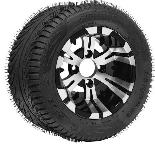 SGC 10" Vampire Machined/Black Wheel - Aluminum Alloy / STEELENG 205/50-10 QH Low Profile Tire DOT Approved Tires Combo - Set of 4