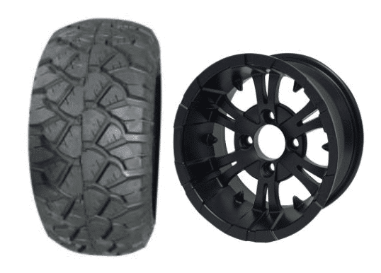 SGC 10" Vampire Matte Black Wheel - Aluminum Alloy / STEELENG 18"x9"-10" STINGER All Terrain Tire DOT approved Tires Combo - Set of 4