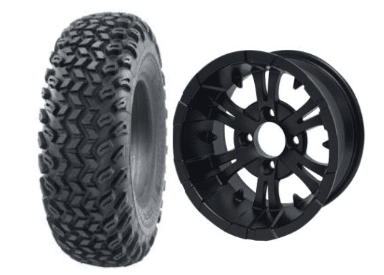 SGC 10" Vampire Matte Black Wheel - Aluminum Alloy / STEELENG 22"x11"-10" All Terrain Tire DOT approved Tires Combo - Set of 4