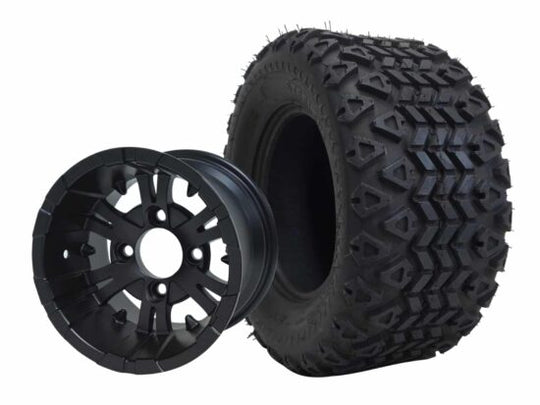 SGC 10" Vampire Matte Black Wheel - Aluminum Alloy / STEELENG 18"x9"-10" All Terrain Tire DOT approved Tires Combo - Set of 4