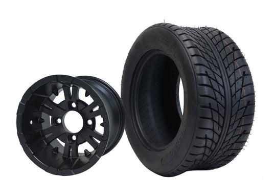 SGC 10" Vampire Matte Black Wheel - Aluminum Alloy / STEELENG 205/50-10 Low Profile Tire DOT Approved Tires Combo - Set of 4