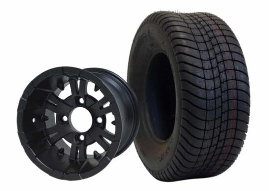 SGC 10" Vampire Matte Black Wheel - Aluminum Alloy / STEELENG 205/65-10 Comfort Ride Street Tire DOT approved Tires Combo - Set of 4