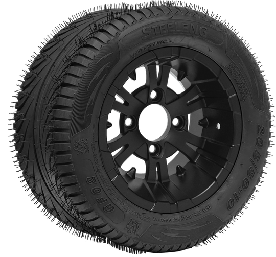 SGC 10" Vampire Matte Black Wheel - Aluminum Alloy / STEELENG 205/50-10 QH Low Profile Tire DOT Approved Tires Combo - Set of 4