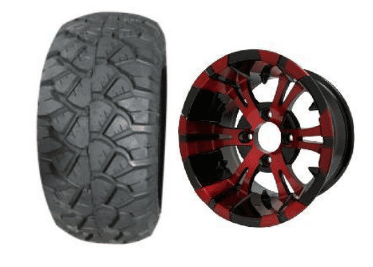 SGC 10" Vampire Red/Black Wheel - Aluminum Alloy / STEELENG 18"x9"-10" STINGER All Terrain Tire DOT approved Tires Combo - Set of 4