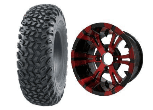 SGC 10" Vampire Red/Black Wheel - Aluminum Alloy / STEELENG 22"x11"-10" All Terrain Tire DOT approved Tires Combo - Set of 4