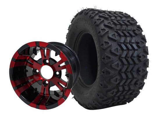 SGC 10" Vampire Red/Black Wheel - Aluminum Alloy / STEELENG 18"x9"-10" All Terrain Tire DOT approved Tires Combo - Set of 4