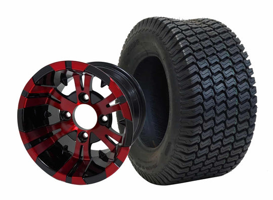 SGC 10" Vampire Red/Black Wheel - Aluminum Alloy / STEELENG 20"x8"-10" Turf Tire Tires Combo - Set of 4