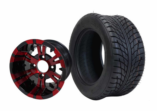 SGC 10" Vampire Red/Black Wheel - Aluminum Alloy / STEELENG 205/50-10 Low Profile Tire DOT Approved Tires Combo - Set of 4
