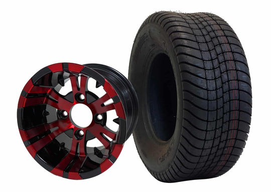 SGC 10" Vampire Red/Black Wheel - Aluminum Alloy / STEELENG 205/65-10 Comfort Ride Street Tire DOT approved Tires Combo - Set of 4