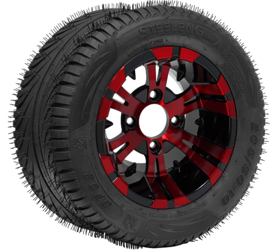 SGC 10" Vampire Red/Black Wheel - Aluminum Alloy / STEELENG 205/50-10 QH Low Profile Tire DOT Approved Tires Combo - Set of 4