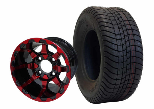 SGC 10" Vortex Red/Black Wheel - Aluminum Alloy / STEELENG 205/65-10 Comfort Ride Street Tire DOT approved Tires Combo - Set of 4