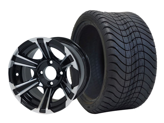 SGC 12" Blade Machined/Black Wheel - Aluminum Alloy / STEELENG 215/35-12 Low Profile Tire Tires Combo - Set of 4