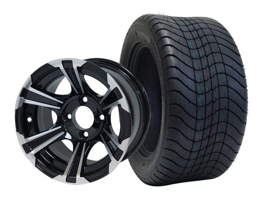 SGC 12" Blade Machined/Black Wheel - Aluminum Alloy / STEELENG 215/50-12 Comfort Ride Street Tire DOT Approved Tires Combo - Set of 4