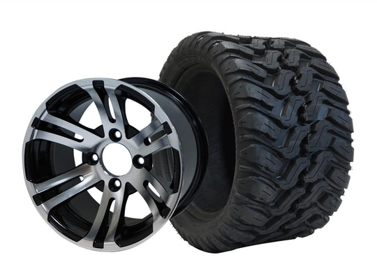 SGC 12" Bulldog Machined/Black Wheel - Aluminum Alloy / STEELENG 20"x10"-12" Mud Terrain Tire Tires Combo - Set of 4