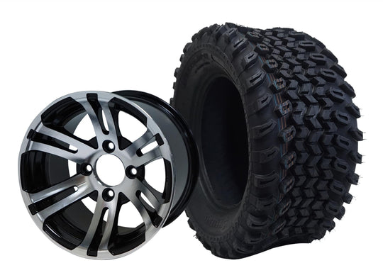 SGC 12" Bulldog Machined/Black Wheel - Aluminum Alloy / STEELENG 23"x10.5"-12" All Terrain Tire Tires Combo - Set of 4