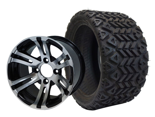 SGC 12" Bulldog Machined/Black Wheel - Aluminum Alloy / STEELENG 18"x8.5"-12" All-Terrain Tire Tires Combo - Set of 4
