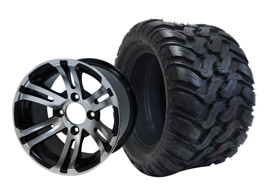 SGC 12" Bulldog Machined/Black Wheel - Aluminum Alloy / STEELENG 22"x11"-12" Mud Terrain / All Terrain Tire DOT Approved Tires Combo - Set of 4