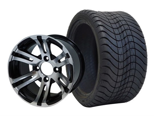 SGC 12" Bulldog Machined/Black Wheel - Aluminum Alloy / STEELENG 215/35-12 Low Profile Tire Tires Combo - Set of 4