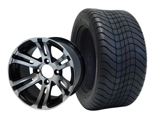 SGC 12" Bulldog Machined/Black Wheel - Aluminum Alloy / STEELENG 215/50-12 Comfort Ride Street Tire DOT Approved Tires Combo - Set of 4