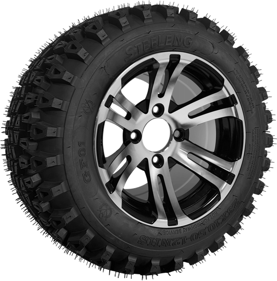 SGC 12" Bulldog Machined/Black Wheel - Aluminum Alloy / STEELENG 23"x10.5"-12" QH All Terrain Tire Tires Combo - Set of 4