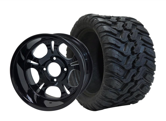 SGC 12" Darkside Glossy Black Wheel - Aluminum Alloy / STEELENG 20"x10"-12" Mud Terrain Tire Tires Combo - Set of 4