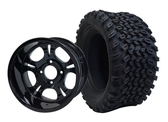 SGC 12" Darkside Glossy Black Wheel - Aluminum Alloy / STEELENG 23"x10.5"-12" All Terrain Tire Tires Combo - Set of 4