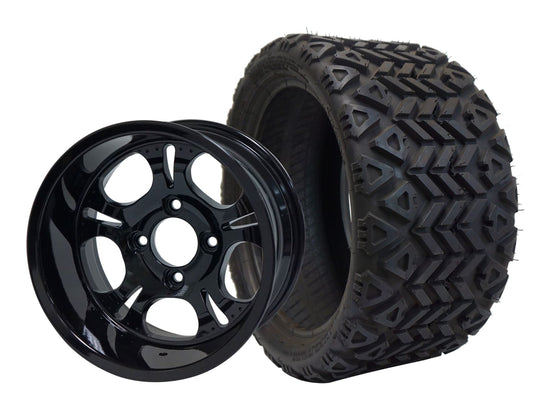 SGC 12" Darkside Glossy Black Wheel - Aluminum Alloy / STEELENG 20"x10"-12" All Terrain Tire DOT approved Tires Combo - Set of 4