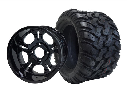 SGC 12" Darkside Glossy Black Wheel - Aluminum Alloy / STEELENG 22"x11"-12" Mud Terrain / All Terrain Tire DOT Approved Tires Combo - Set of 4