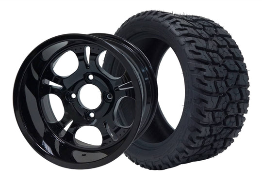 SGC 12" Darkside Glossy Black Wheel - Aluminum Alloy / STEELENG 215/40-12 GATOR Hybrid Low Profile / All Terrain Tire DOT Approved Tires Combo - Set of 4