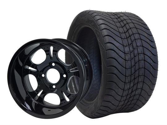 SGC 12" Darkside Glossy Black Wheel - Aluminum Alloy / STEELENG 215/40-12 Low Profile Tire DOT Approved Tires Combo - Set of 4