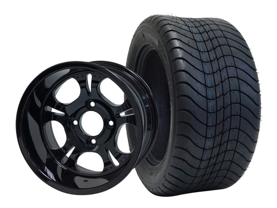 SGC 12" Darkside Glossy Black Wheel - Aluminum Alloy / STEELENG 215/50-12 Comfort Ride Street Tire DOT Approved Tires Combo - Set of 4