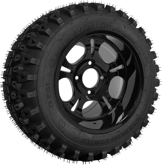 SGC 12" Darkside Glossy Black Wheel - Aluminum Alloy / STEELENG 23"x10.5"-12" QH All Terrain Tire Tires Combo - Set of 4