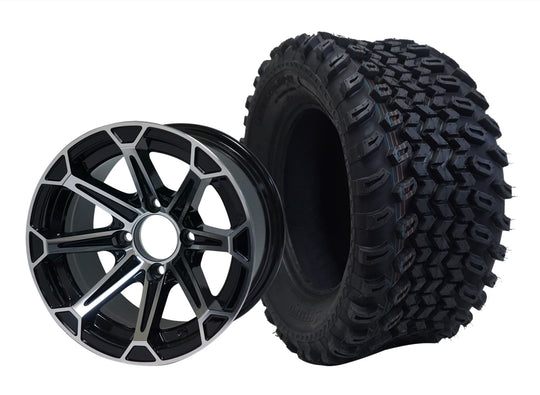 SGC 12" Fang Machined/Black Wheel - Aluminum Alloy / STEELENG 23"x10.5"-12" All Terrain Tire Tires Combo - Set of 4