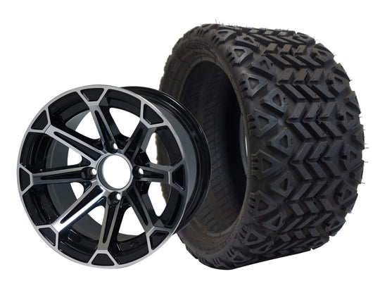 SGC 12" Fang Machined/Black Wheel - Aluminum Alloy / STEELENG 20"x10"-12" All Terrain Tire DOT approved Tires Combo - Set of 4