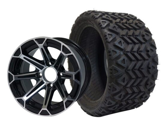 SGC 12" Fang Machined/Black Wheel - Aluminum Alloy / STEELENG 18"x8.5"-12" All-Terrain Tire DOT approved Tires Combo - Set of 4