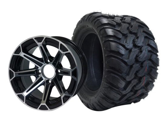 SGC 12" Fang Machined/Black Wheel - Aluminum Alloy / STEELENG 22"x11"-12" Mud Terrain / All Terrain Tire DOT Approved Tires Combo - Set of 4