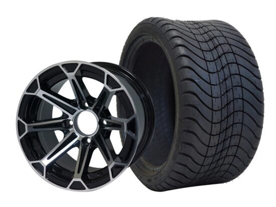 SGC 12" Fang Machined/Black Wheel - Aluminum Alloy / STEELENG 215/35-12 Low Profile Tire Tires Combo - Set of 4