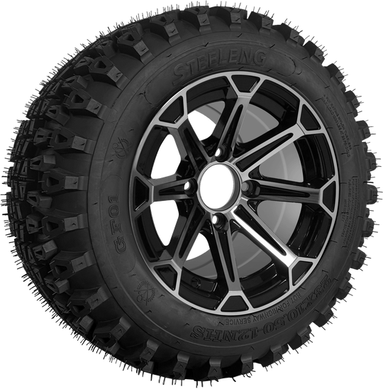 SGC 12" Fang Machined/Black Wheel - Aluminum Alloy / STEELENG 23"x10.5"-12" QH All Terrain Tire Tires Combo - Set of 4