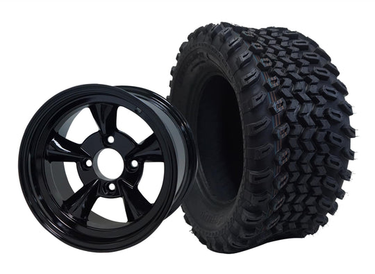 SGC 12" God Father Glossy Black Wheel - Aluminum Alloy / STEELENG 23"x10.5"-12" All Terrain Tire Tires Combo - Set of 4