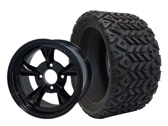 SGC 12" God Father Glossy Black Wheel - Aluminum Alloy / STEELENG 18"x8.5"-12" All-Terrain Tire DOT approved Tires Combo - Set of 4