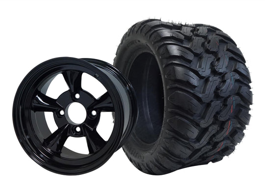 SGC 12" God Father Glossy Black Wheel - Aluminum Alloy / STEELENG 22"x11"-12" Mud Terrain / All Terrain Tire DOT Approved Tires Combo - Set of 4