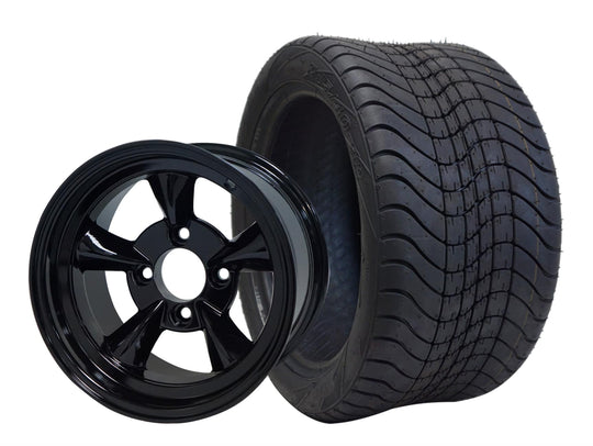 SGC 12" God Father Glossy Black Wheel - Aluminum Alloy / STEELENG 215/40-12 Low Profile Tire DOT Approved Tires Combo - Set of 4