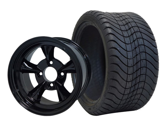 SGC 12" God Father Glossy Black Wheel - Aluminum Alloy / STEELENG 215/35-12 Low Profile Tire Tires Combo - Set of 4