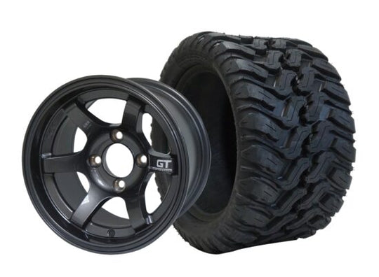 SGC 12" GT Machined/Gunmetal Wheel - Aluminum Alloy / STEELENG 20"x10"-12" Mud Terrain Tire Tires Combo - Set of 4